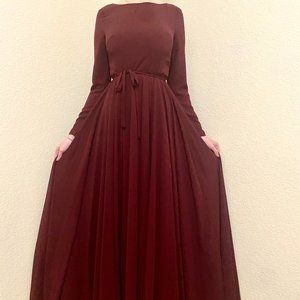 INAYAH Modest Burgundy Dress, Formal Dress, Long-sleeve Dress, Maxi Dress,